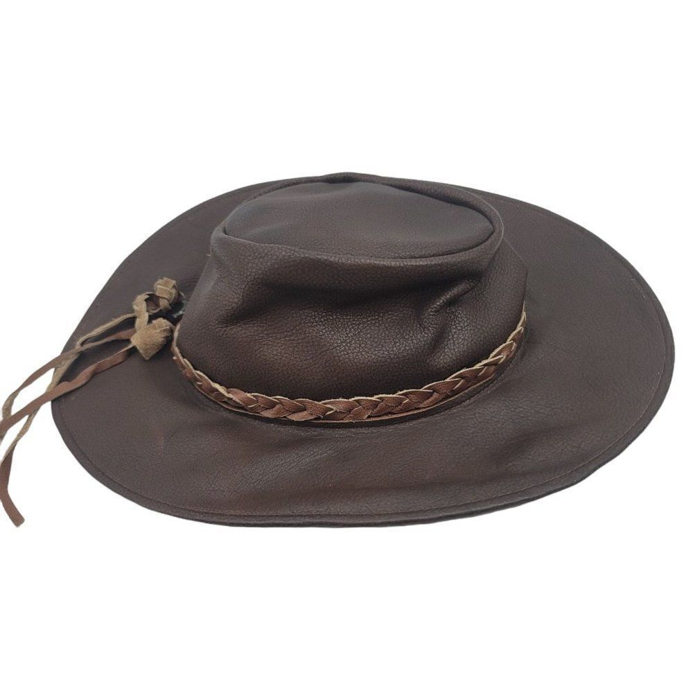 Vtg Men's Hat Cowboy Safari Rodeo Unisex Brown Distress Leather‎ Braided Band S - Picture 6 of 7